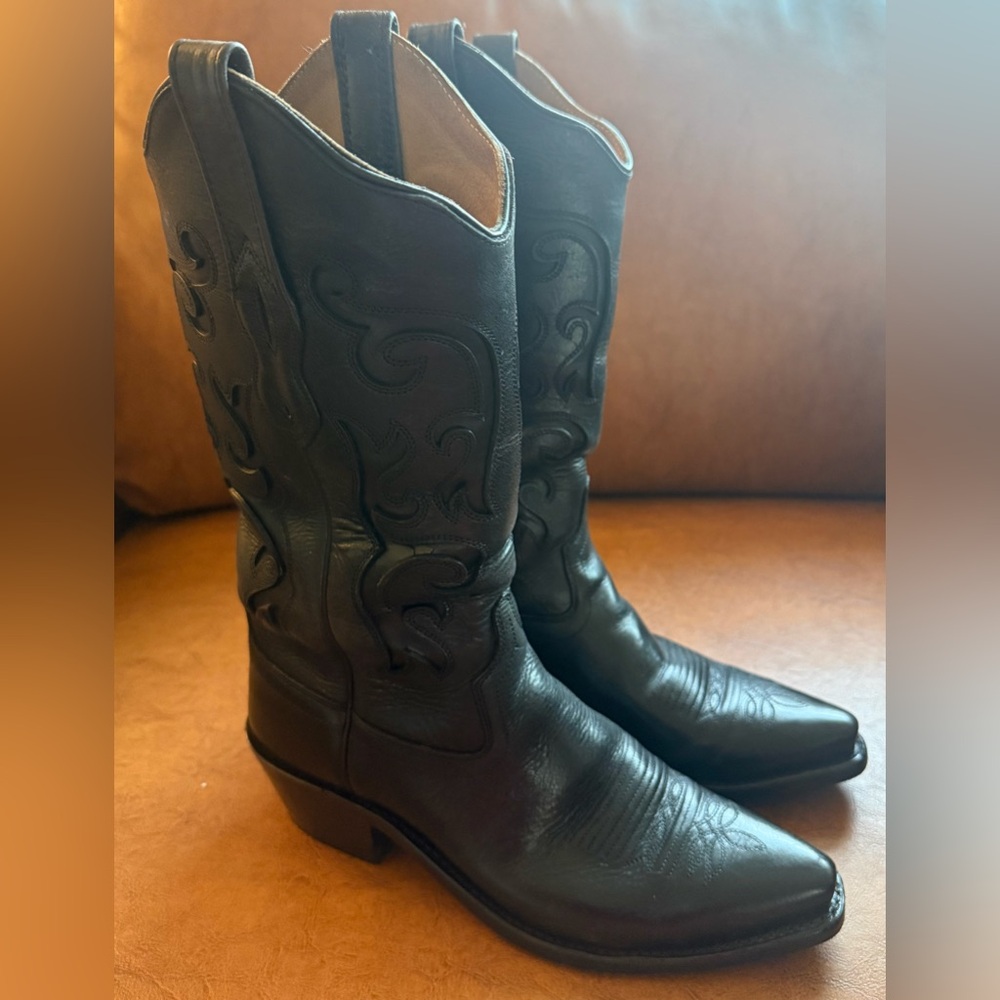 Old West LF1579 Black Snip Toe Cowboy Boots Women 7B Leather Western - Picture 3 of 9